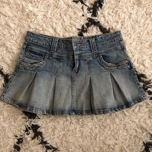 Pleated Denim Mini Skirt